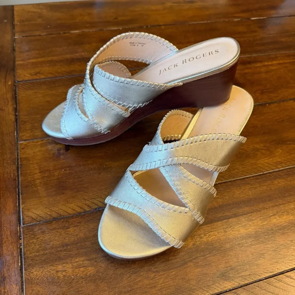 Jack Rogers Gold metallic Jackie Mid Wedge Sandals